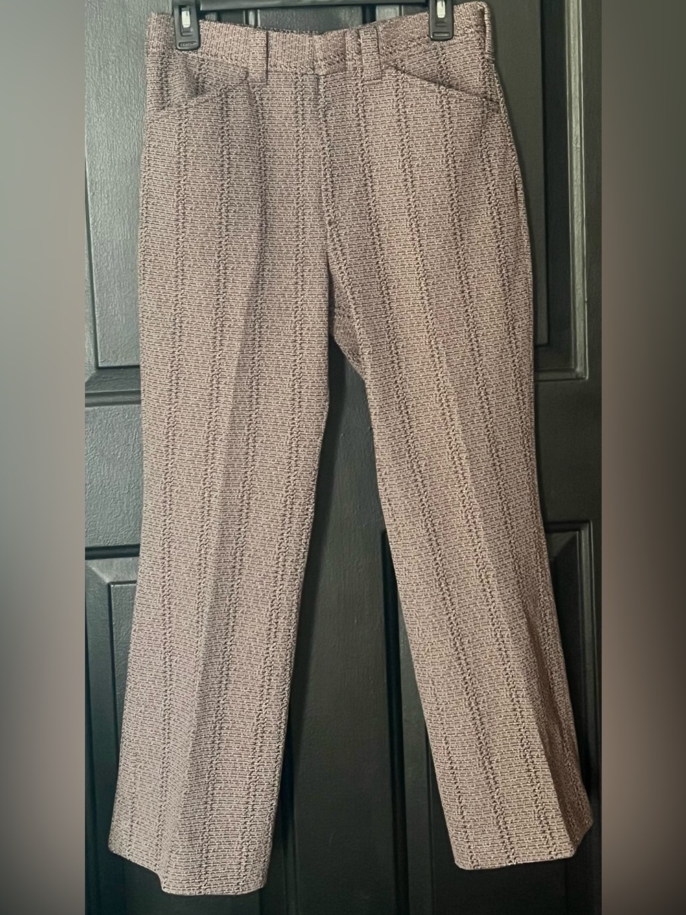 Vtg 70s Wrangler Knit Flare Pants Brown Tweed Chevron Stripe Western Disco Sz 32